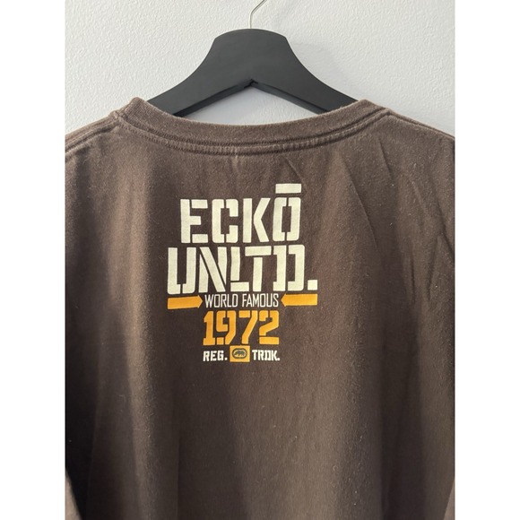 2000s Ecko Unlimited Mocha Brown T Shirt Large Y2K Grunge Skater - Picture 4 of 7